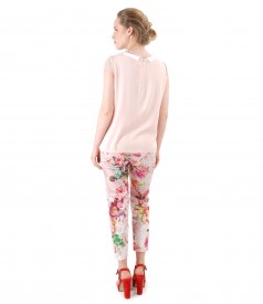 Bluza eleganta cu pantaloni pana imprimati cu flori