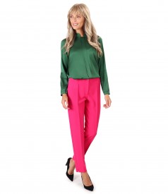 Pantaloni pana cu bluza din saten de viscoza
