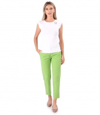 Pantaloni pana din tencel cu bumbac si bluza din jerse elastic
