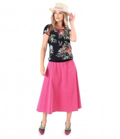 Tinuta cu fusta semiclos si bluza cu fata din viscoza imprimata