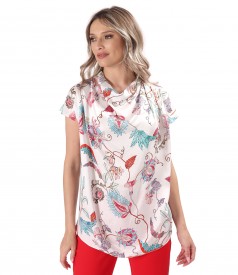 Bluza lejera cu pliuri pe umar din viscoza cu matase