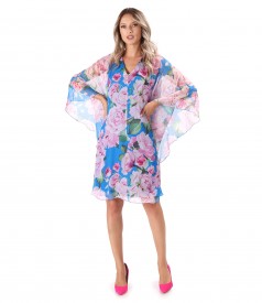Rochie fluture din voal fin imprimat digital cu motive florale