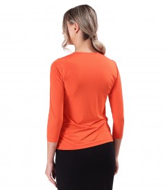 Bluza din jerse elastic cu decolteu in falduri si maneci 3/4