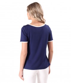 Bluza din jerse elastic cu garnituri in contrast