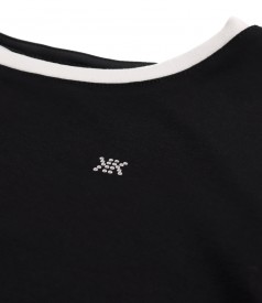 Bluza din jerse elastic cu garnituri in contrast