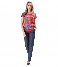 Pantaloni drepti din bumbac cu elastan tip denim