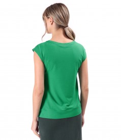 Bluza din jerse elastic uni cu maneci scurte