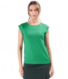 Bluza din jerse elastic uni cu maneci scurte