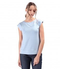 Bluza din jerse elastic uni cu maneci scurte