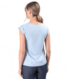 Bluza din jerse elastic uni cu maneci scurte