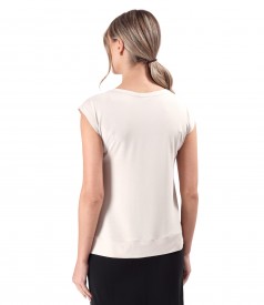 Bluza din jerse elastic uni cu maneci scurte
