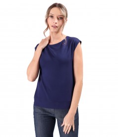 Bluza din jerse elastic uni cu maneci scurte