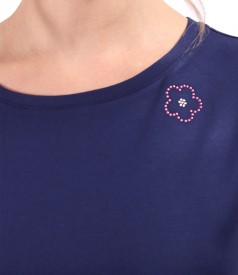 Bluza din jerse elastic uni cu maneci scurte