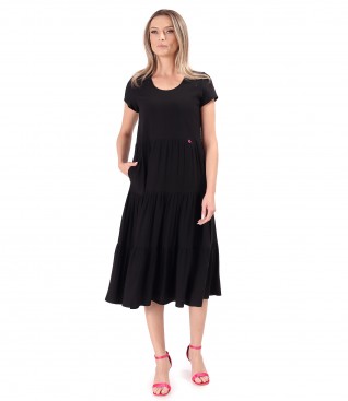 Rochie midi cu volane din viscoza usor creponata