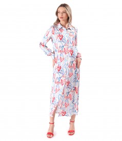 Rochie lunga tip camasa din satin de viscoza imprimata
