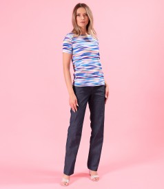 Bluza din jerse elastic de viscoza imprimat cu dungi