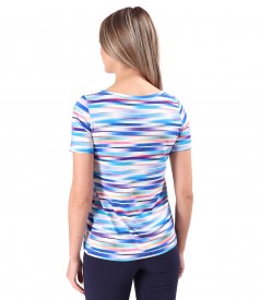 Bluza din jerse elastic de viscoza imprimat cu dungi