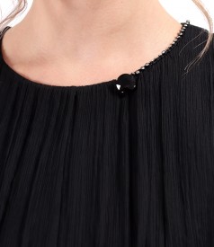 Rochie de cocktail din voal de matase naturala cu cristale la decolteu