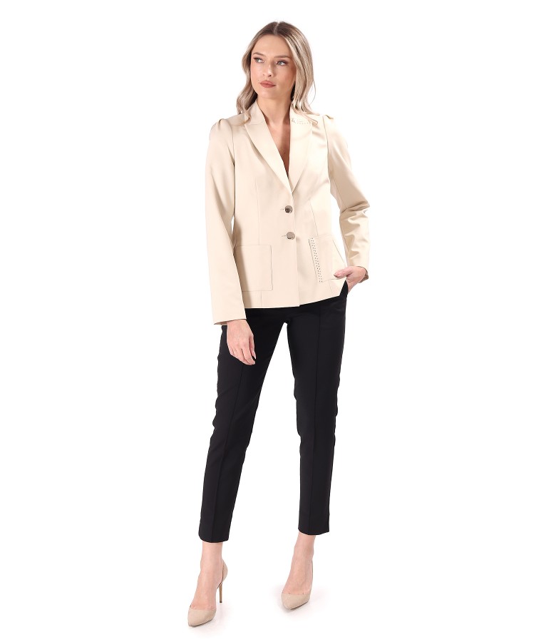 Costum elegant cu sacou si pantaloni pana din bumbac elastic