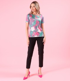Bluza din jerse elastic imprimat cu pantaloni pana