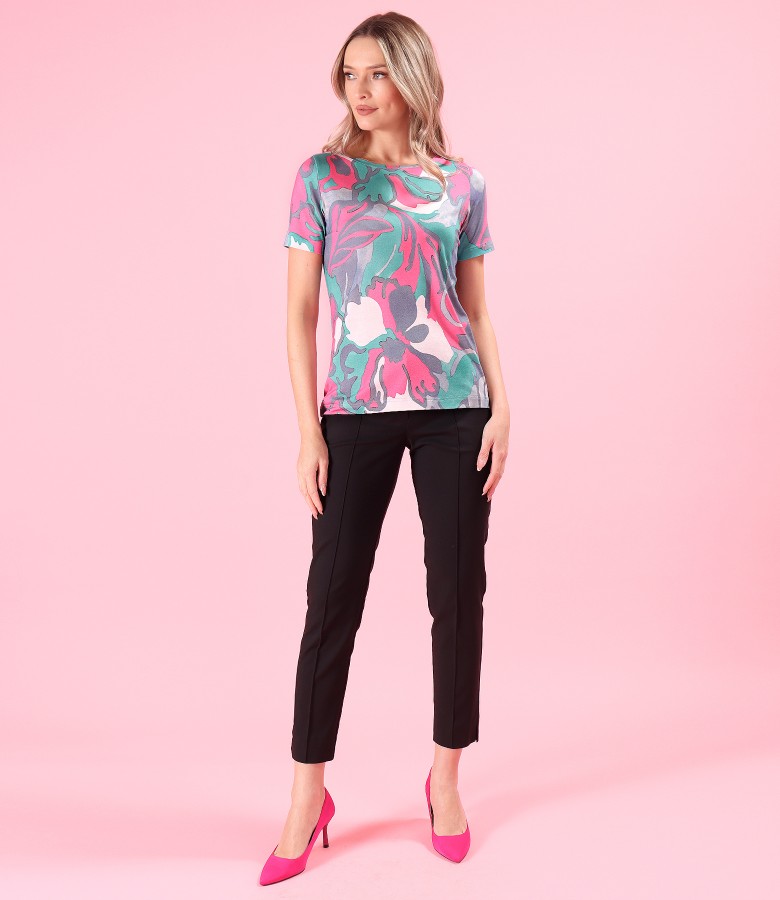 Bluza din jerse elastic imprimat cu pantaloni pana