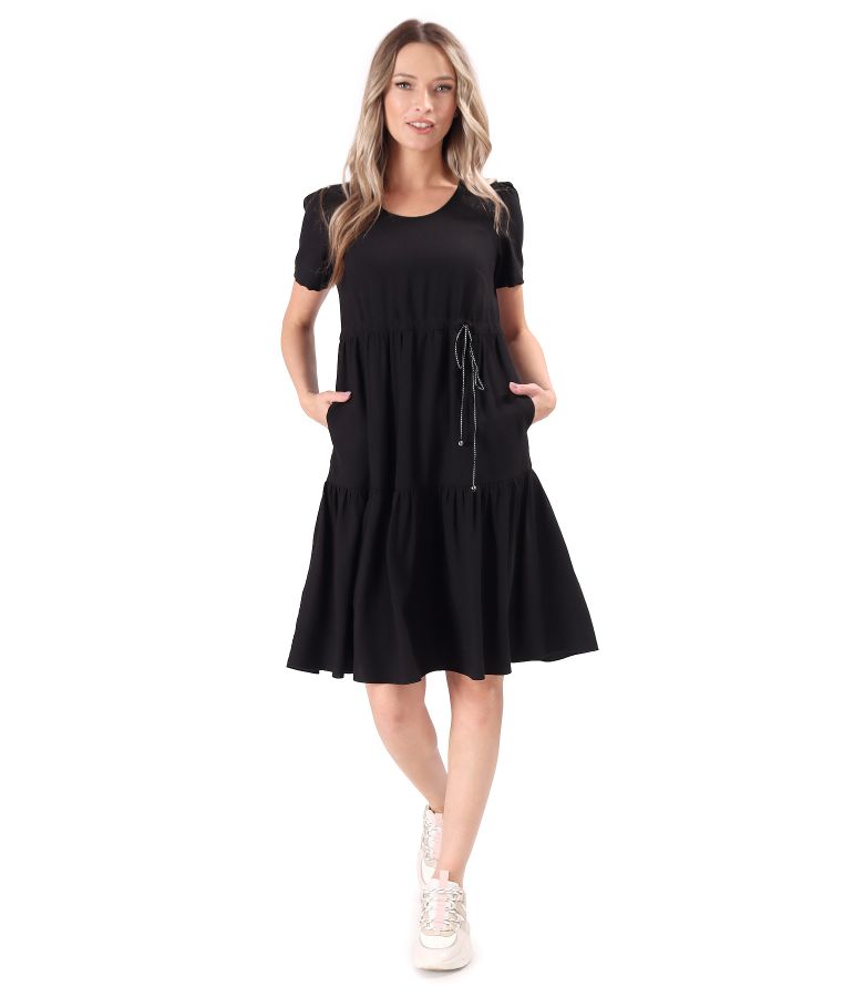 Rochie cu volane din viscoza incretita cu snur in talie