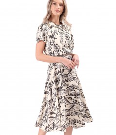 Rochie midi din viscoza cu motive florale si fir de effect