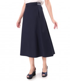 Fusta semiclos din bumbac elastic cu aspect catifelat