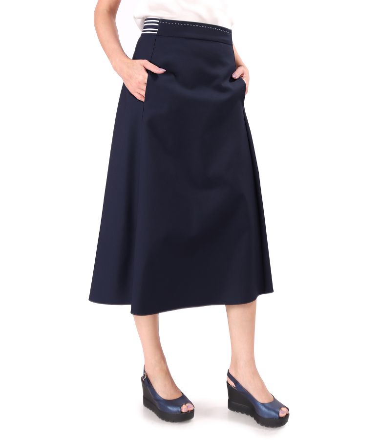 Fusta semiclos din bumbac elastic cu aspect catifelat