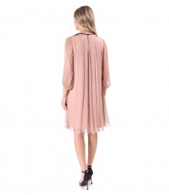 Rochie din voal de matase naturala cu guler de margele
