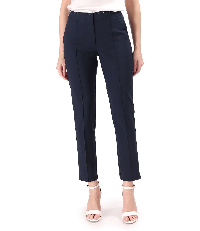 Pantaloni din bumbac elastic cu banda elastica decorativa