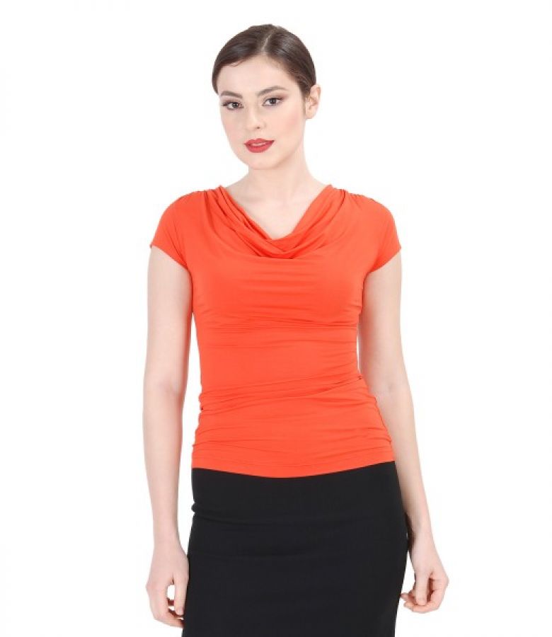 Bluza din jerse elastic cu decolteu in falduri