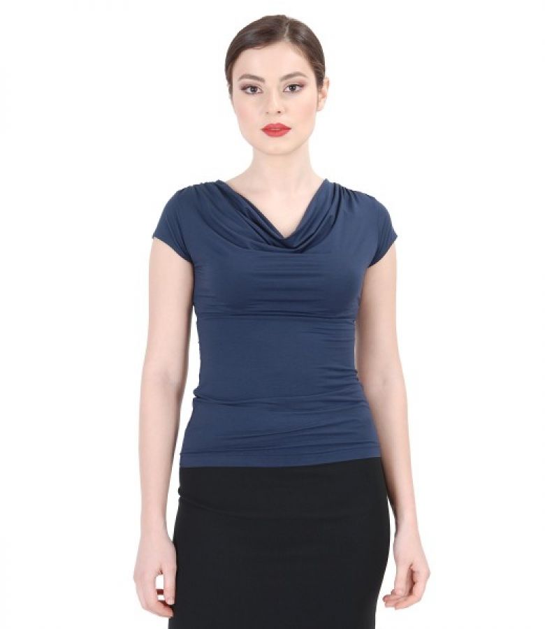 Bluza din jerse elastic cu decolteu in falduri