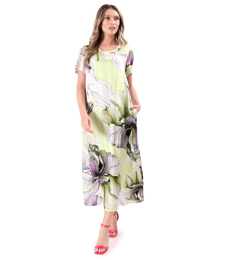 Rochie midi din satin de viscoza imprimata cu flori supradimensionate