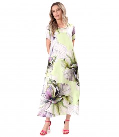 Rochie midi din satin de viscoza imprimata cu flori supradimensionate