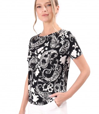Bluza din jerse elastic imprimat digital cu motive florale