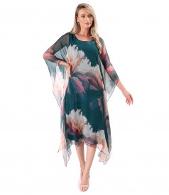 Rochie midi fluture din voal de matase naturala imprimata cu motive florale