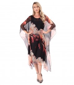 Rochie midi fluture din voal de matase naturala imprimata cu motive florale