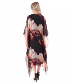 Rochie midi fluture din voal de matase naturala imprimata cu motive florale