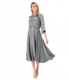 Rochie midi din satin de viscoza imprimata cu motive geometrice
