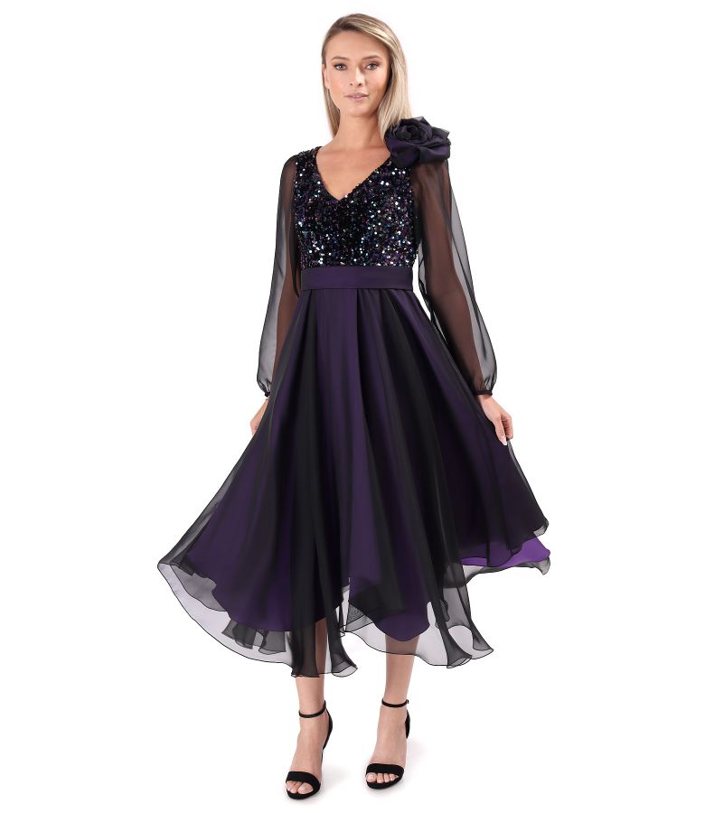 Rochie din voal cu corsaj din paiete multicolore