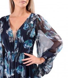 Rochie lunga de seara din voal fin imprimat cu motive florale