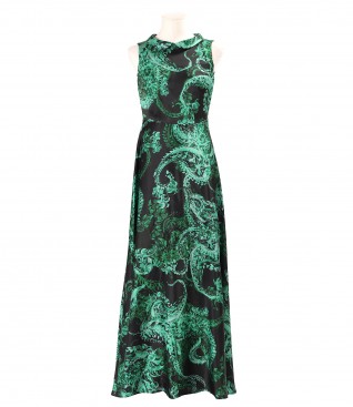 Rochie lunga din matase naturala imprimata cu motive paisley