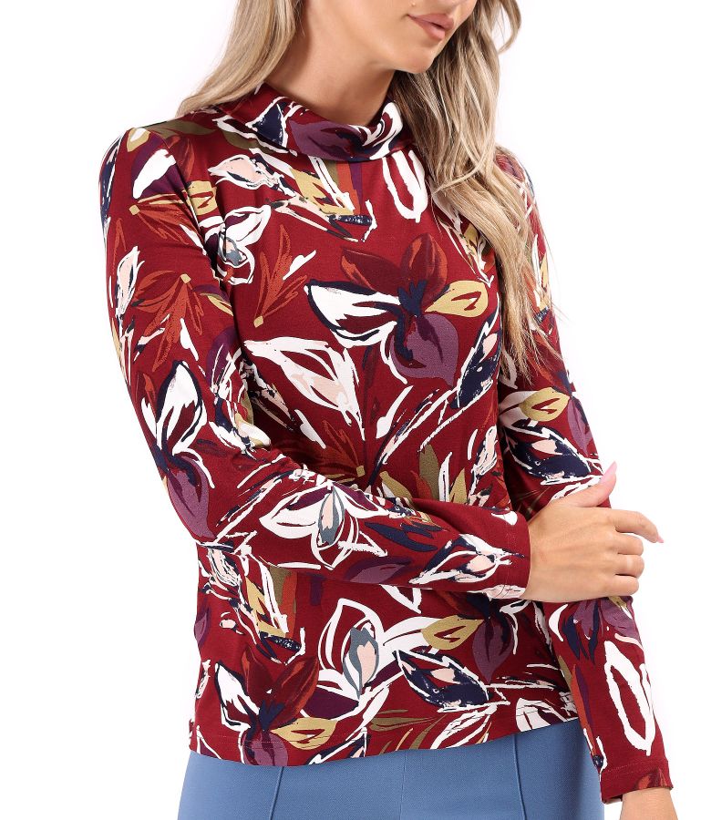 Bluza eleganta din jerse elastic imprimat cu motive florale