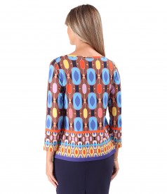 Bluza din jerse elastic imprimat cu motive geometrice