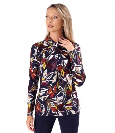 Bluza din jerse elastic cu falduri la decolteu