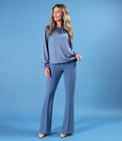 Pantaloni evazati din stofa elastica cu viscoza